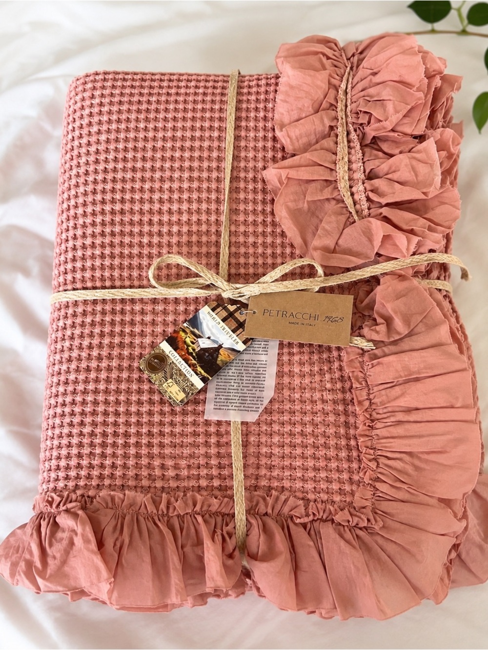 Petracchi 1968 Made in Italy Cotton Ruffle Throw Blanket 55x67 Blush Pink NWT
